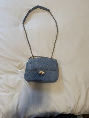 Francesca's Collections Quilted Denim-Blue Chain Strap Crossbody